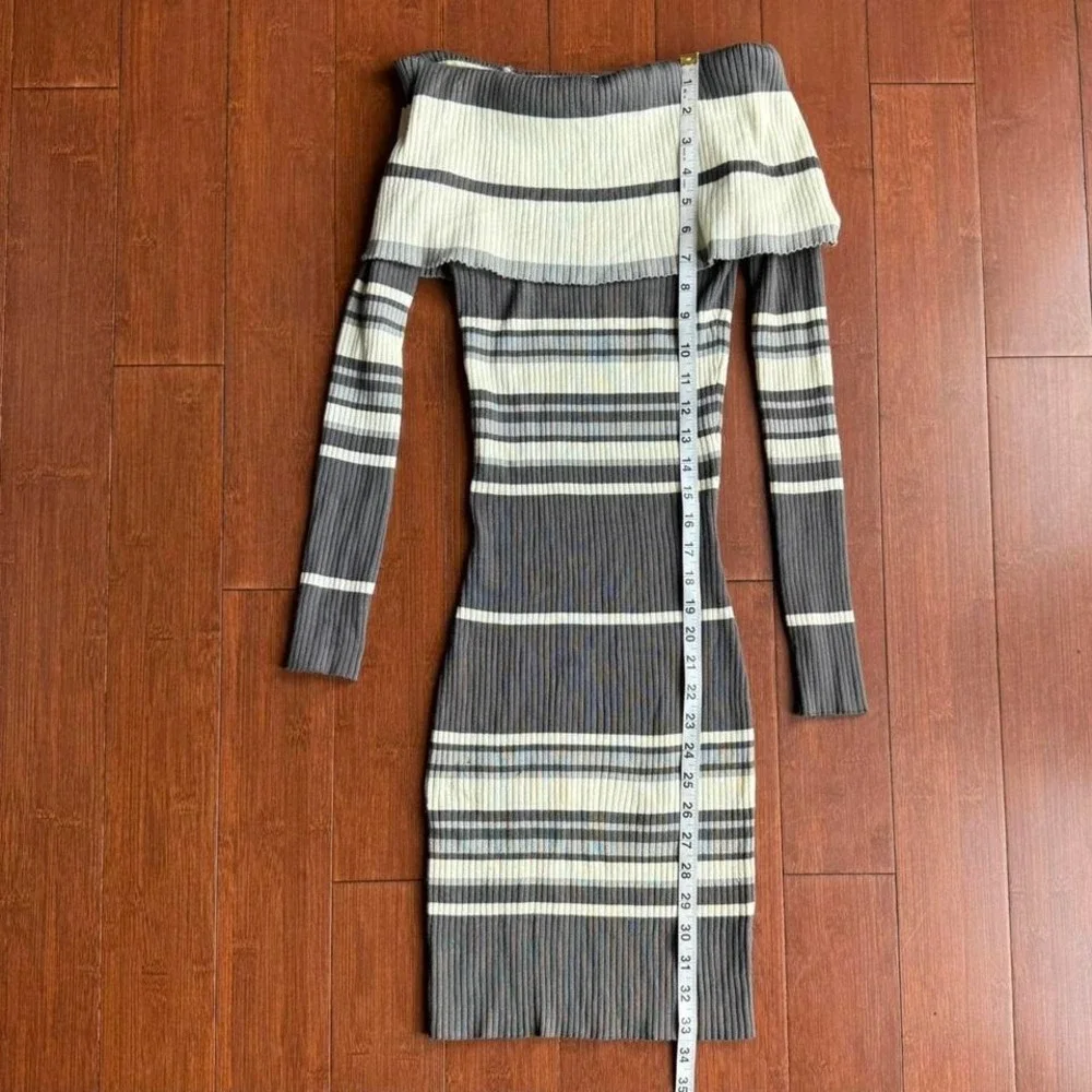 Gray and Cream‎ Striped Off the Shoulder Dress - Picture 7 of 8